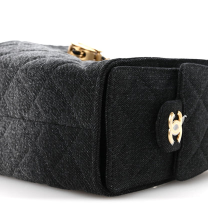 Washed Denim Quilted Mini Chanel 25 Handbag Black