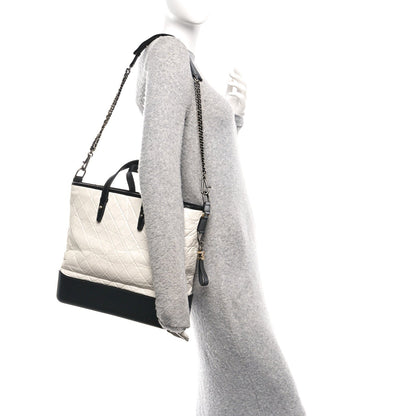 Aged Calfskin Quilted Large Gabrielle Shopping Tote White Black
