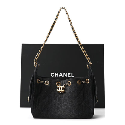 Washed Denim Quilted Mini Chanel 25 Handbag Black