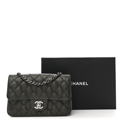 Metallic Caviar Quilted Mini Rectangular Flap Dark Grey