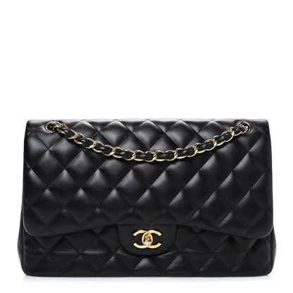 Lambskin Quilted Jumbo Double Flap Black