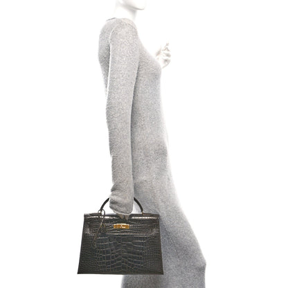 Shiny Alligator Kelly Sellier 32 Havane