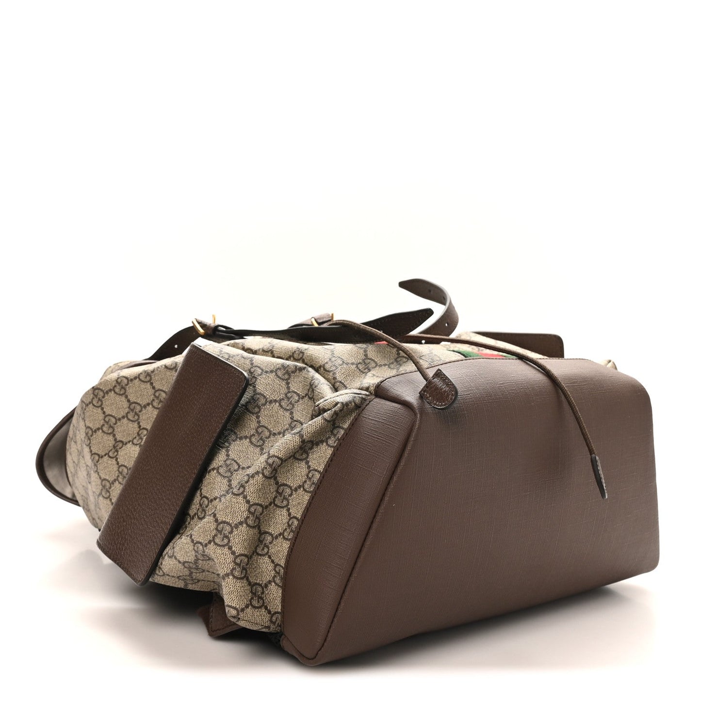 GG Supreme Monogram Medium Ophidia Double Buckle Backpack Brown
