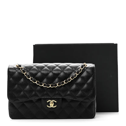 Caviar Quilted Jumbo Double Flap Black
