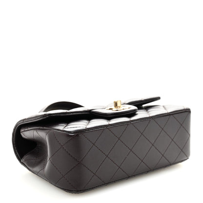 Lambskin Quilted Mini Top Handle Rectangular Flap Dark Purple