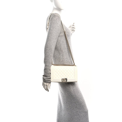 Caviar Quilted Medium Boy Flap White