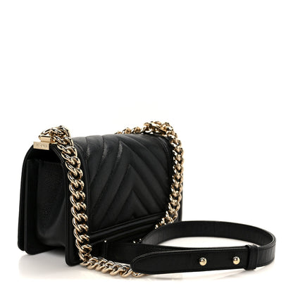 Caviar Chevron Quilted Small Boy Flap Black
