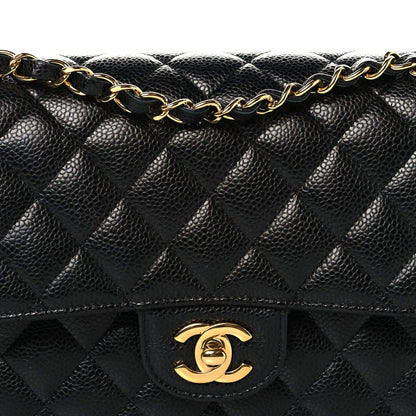 Caviar Quilted Medium Double Flap Black