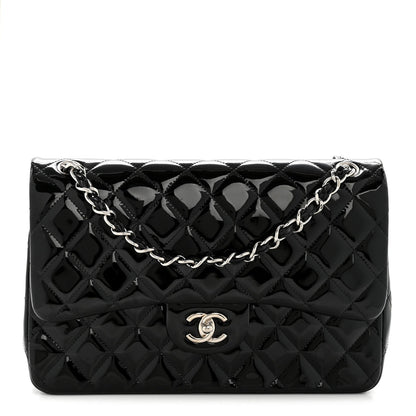 Patent Quilted Jumbo Double Flap Black