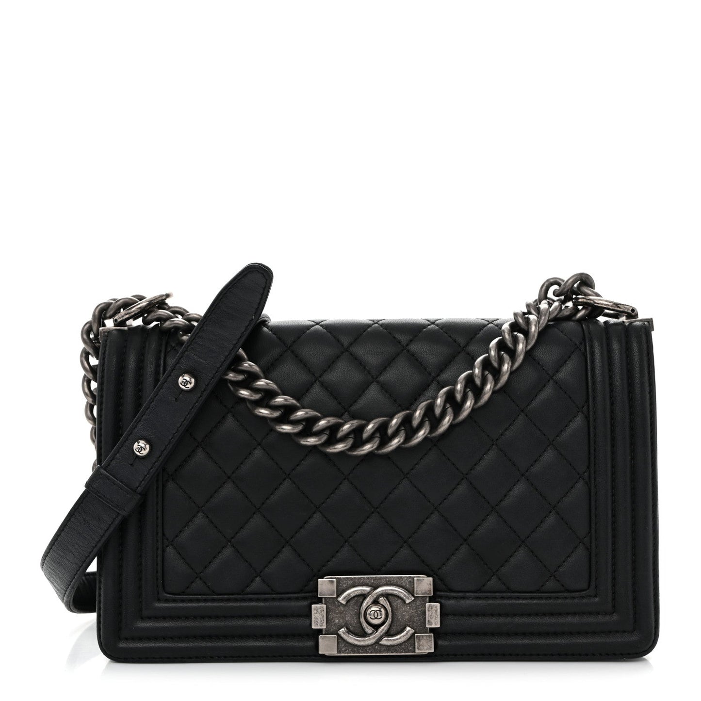 Lambskin Quilted Medium Boy Flap Black