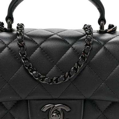 Lambskin Quilted Mini Top Handle Rectangular Flap So Black