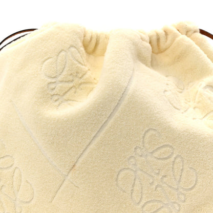 X PAULA'S IBIZA Terry Cloth Calfskin Drawstring Pouch Natural Tan