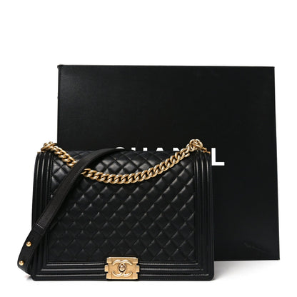 Lambskin Quilted Large Boy Flap Black