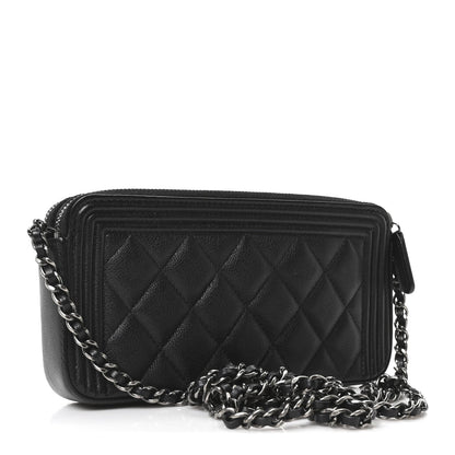 Grained Calfskin Quilted Boy Phone Holder Wallet On Chain Black