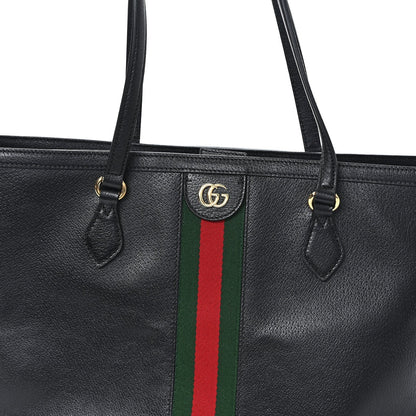 Textured Calfskin Web Medium Ophidia Shopping Tote Black