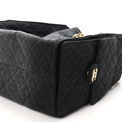 Washed Denim Quilted Medium Chanel 25 Handbag Black