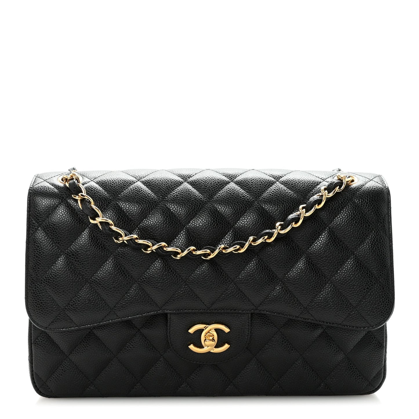 Caviar Quilted Jumbo Double Flap Black
