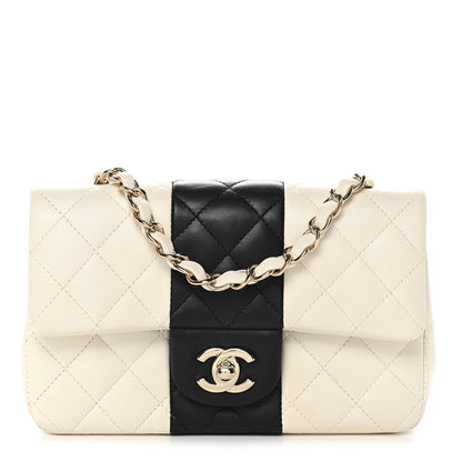 Lambskin Quilted Mini Rectangular Flap White Black