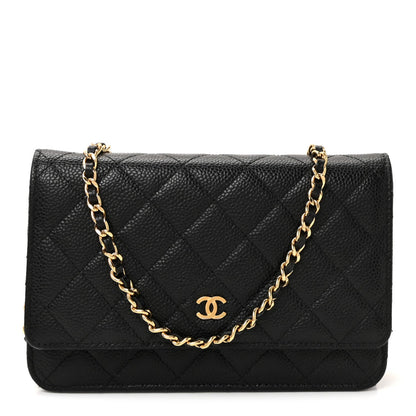 Caviar Quilted Wallet on Chain WOC Black