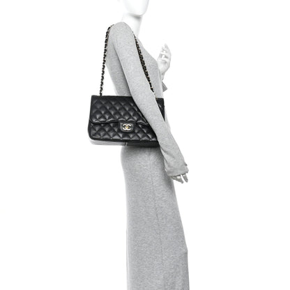 Caviar Quilted Jumbo Double Flap Black