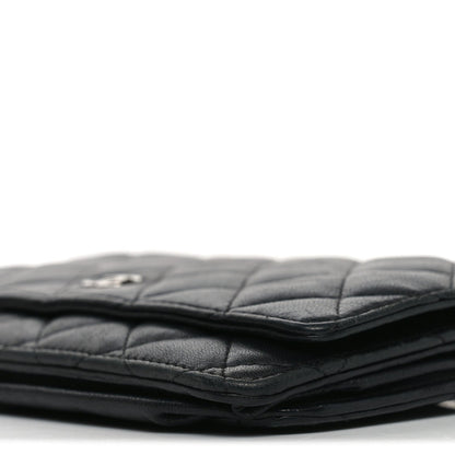Lambskin Quilted Wallet On Chain WOC Black