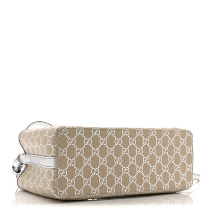 GG Supreme Monogram Emblem Medium Tote Bag  Beige Silver