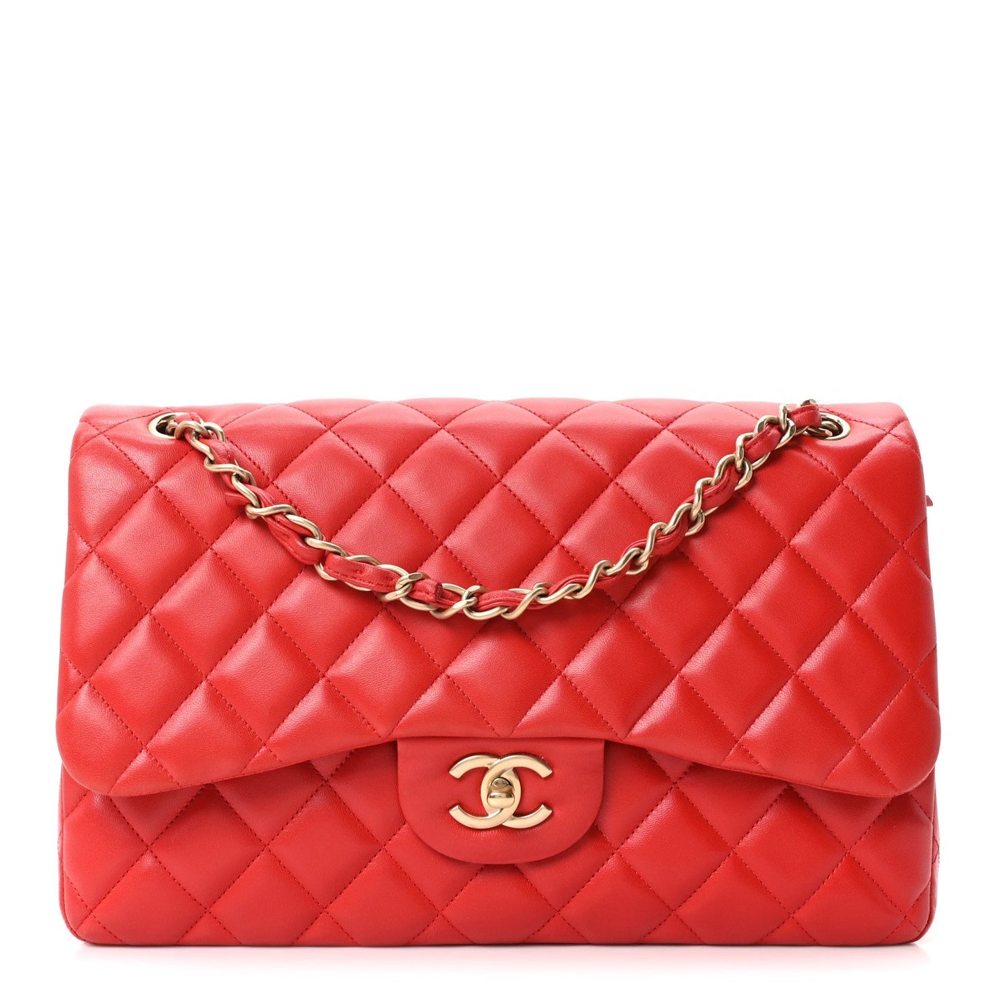 Lambskin Quilted Jumbo Double Flap Red