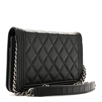 Caviar Quilted Boy Wallet On Chain WOC Black