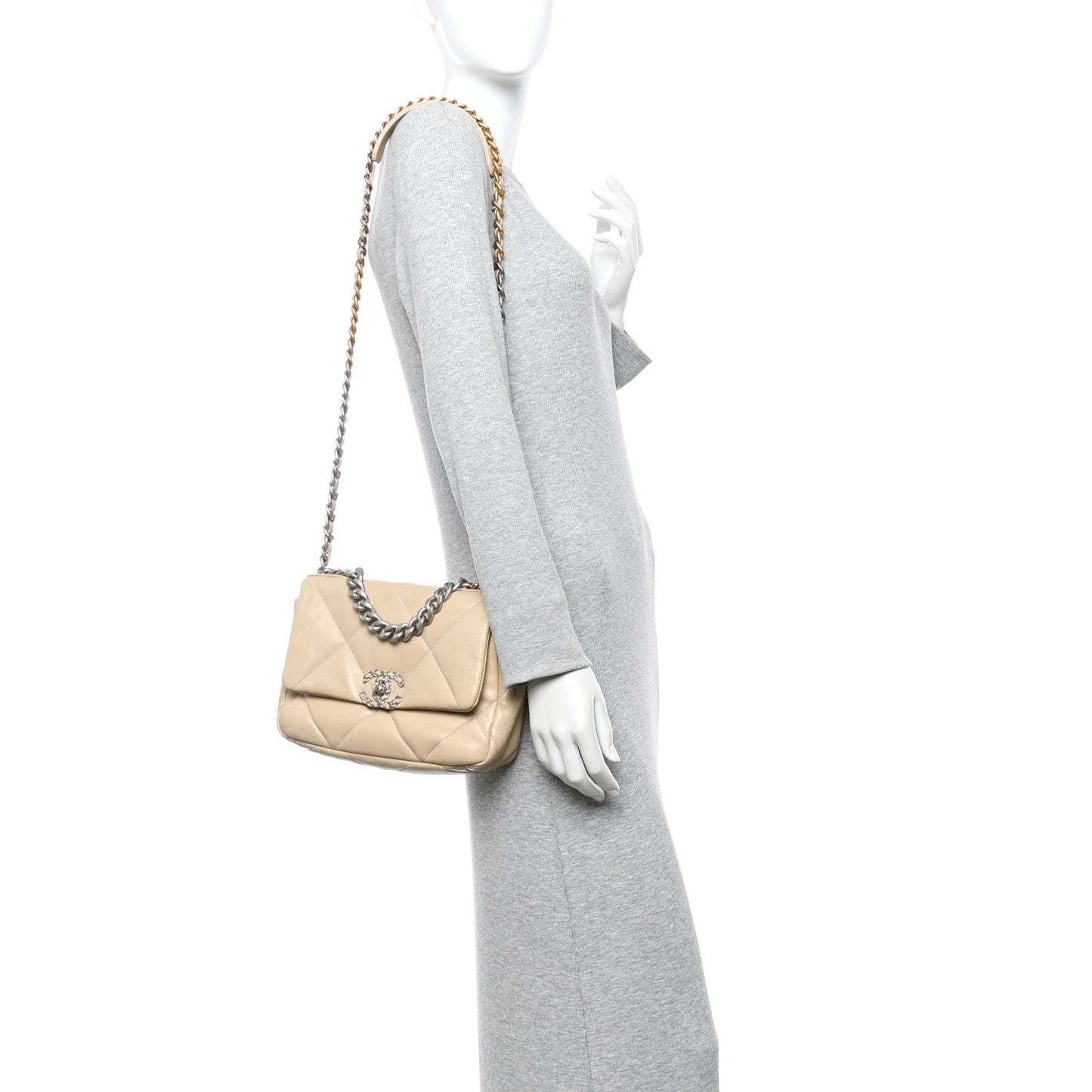 Lambskin Quilted Medium Chanel 19 Flap Beige