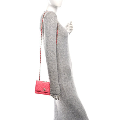 Lambskin Quilted Mini Trendy CC Wallet On Chain WOC Pink