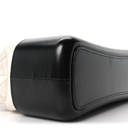 Aged Calfskin Quilted Medium Gabrielle Hobo Black White