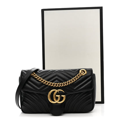Calfskin Matelasse Small GG Marmont Shoulder Bag Black