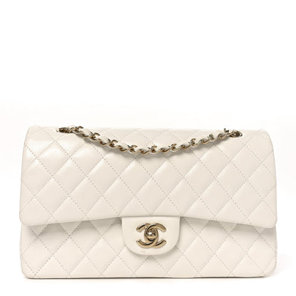 Caviar Quilted Medium Double Flap White