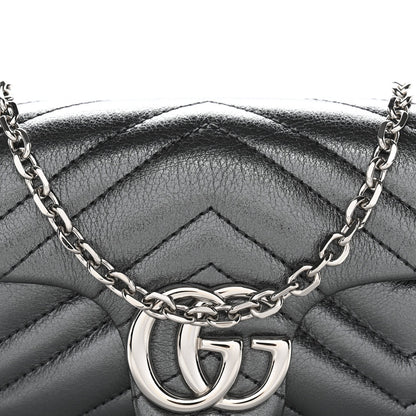 Metallic Lambskin Matelasse Mini GG Marmont Shoulder Bag Piombo