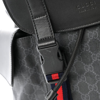 Soft GG Supreme Monogram Calfskin Web Double Buckle Backpack Black