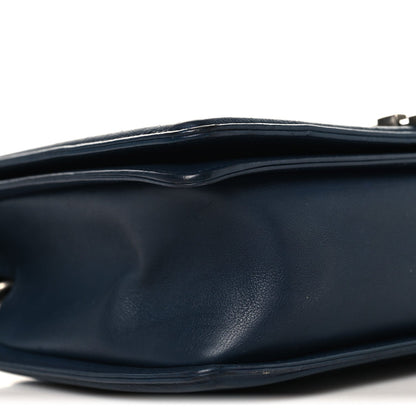 Calfskin Quilted Double Stitch New Medium Boy Flap Navy Blue