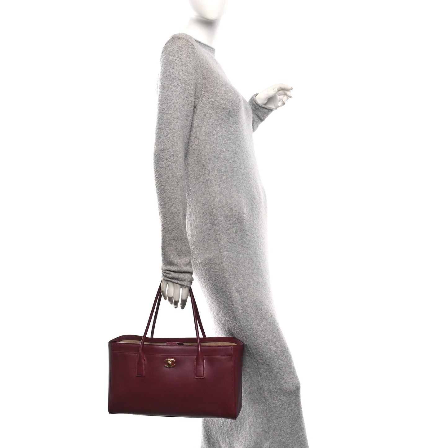Calfskin Archetype Small Shopping Tote Dark Burgundy