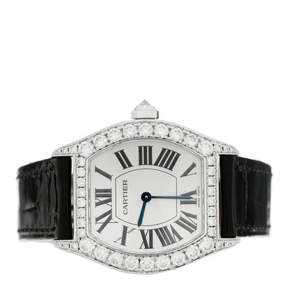 18K White Gold Alligator Diamond Bezel 28mm Tortue Manual Winding Watch Black