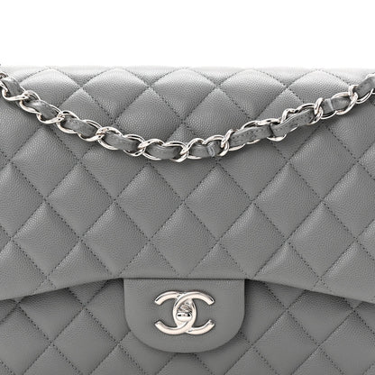 Caviar Quilted Jumbo Double Flap Grey