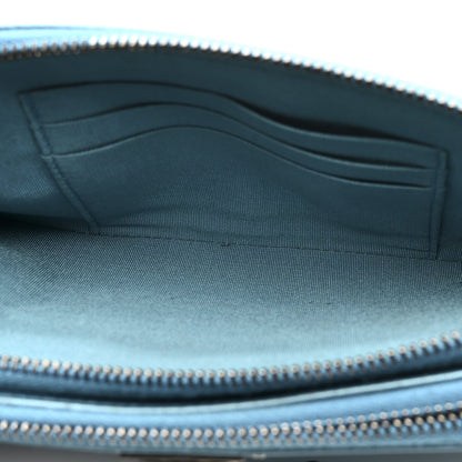 Metallic Caviar Quilted Small Boy Clutch With Chain Turquoise