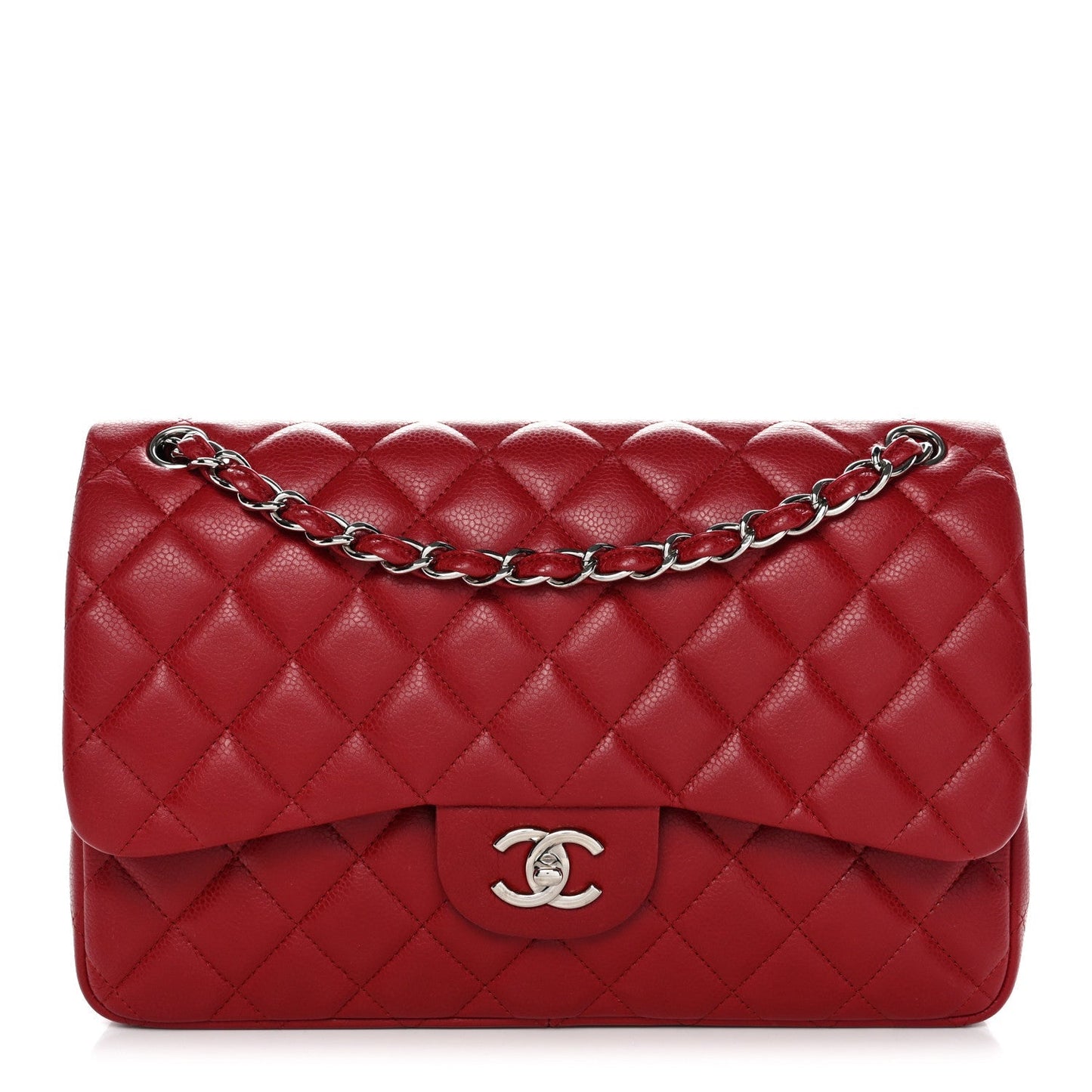 Caviar Quilted Jumbo Double Flap Dark Red