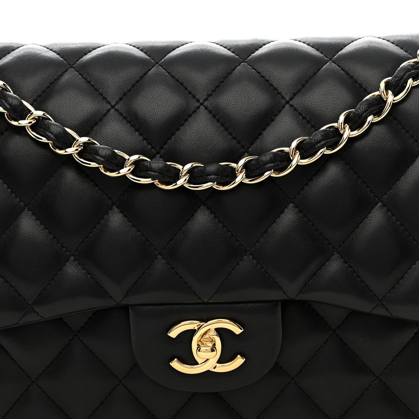 Lambskin Quilted Jumbo Double Flap Black