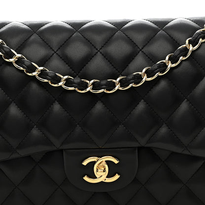 Lambskin Quilted Jumbo Double Flap Black