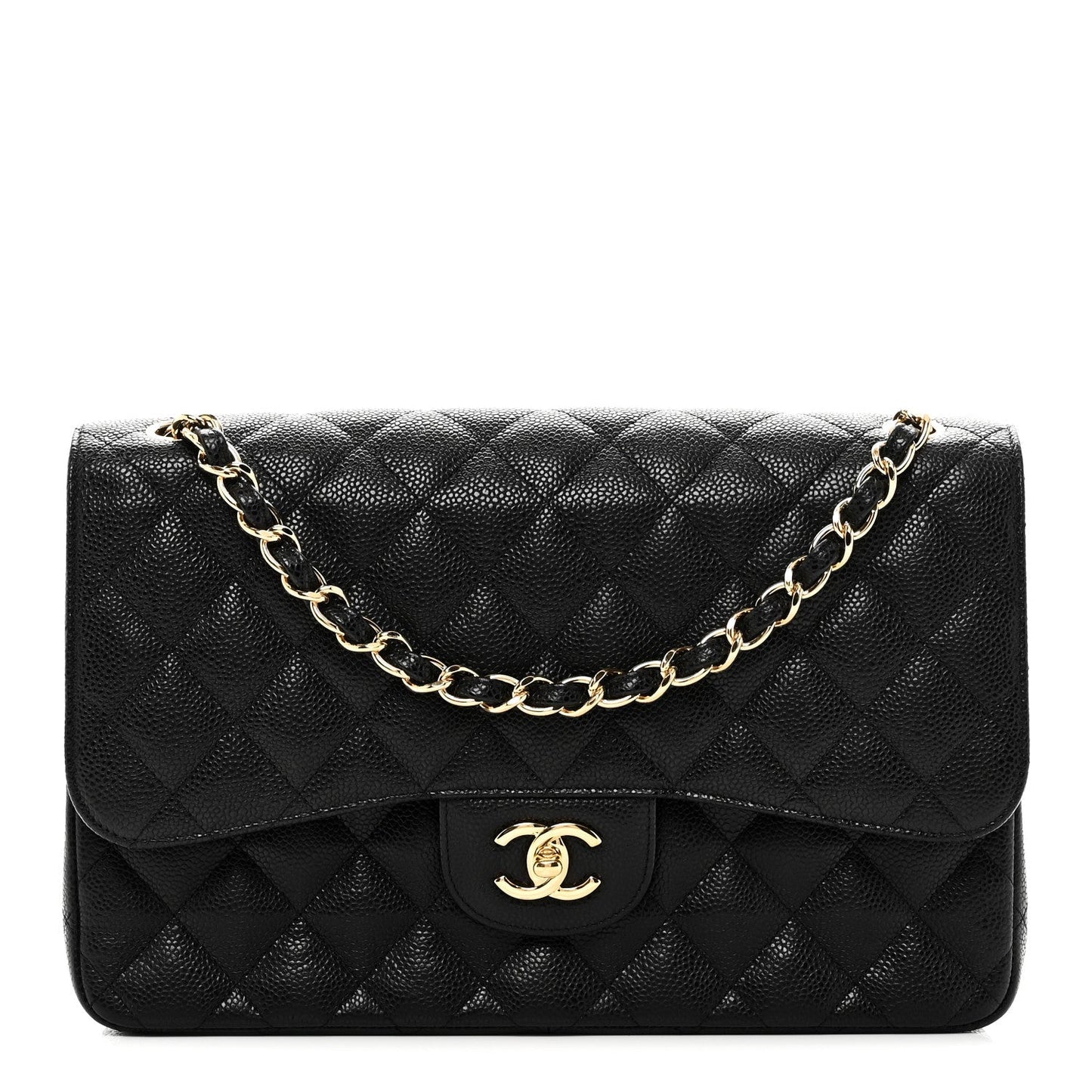 Caviar Quilted Jumbo Double Flap Black