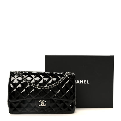 Patent Quilted Jumbo Double Flap Black