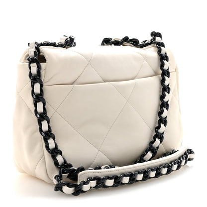 Glossy Calfskin Quilted Medium Chanel 19 Flap White Black