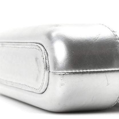 Metallic Lambskin Calfskin Quilted Small Gabrielle Clutch With Chain Silver