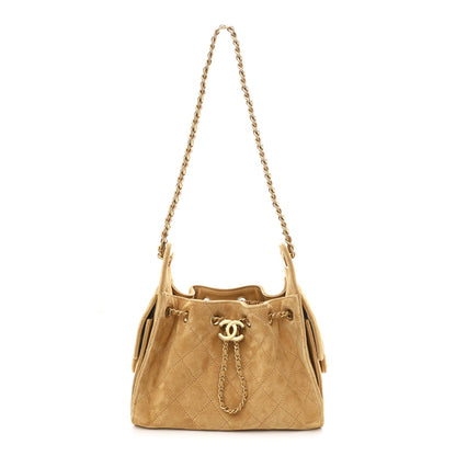 Suede Quilted Mini Chanel 25 Handbag Beige