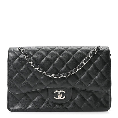 Caviar Quilted Jumbo Double Flap Black