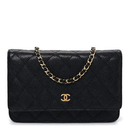 Caviar Quilted Wallet on Chain WOC Black